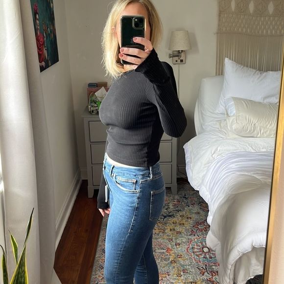 Agolde Alma Shrunken Crew Neck Tee Black Size Small - Picture 4 of 8